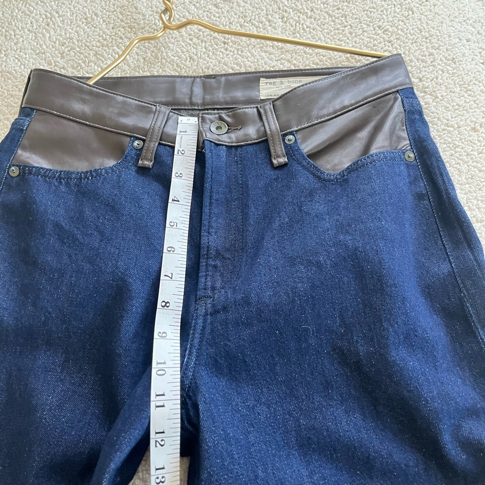 rag & bone Dark Blue wide Leg Jeans with Black Leather Lori midi size 26 cowgirl - Picture 15 of 16